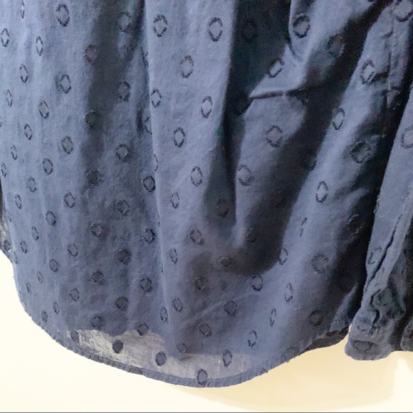 J. Crew Swiss Dot Long Sleeve Tie Front Cotton Blouse Button Cuff S-A5545 Navy - Picture 9 of 12